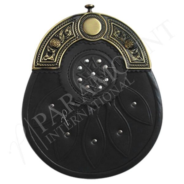 Black Full Dress Leather Sporran with Studded Antique Cantle - 04