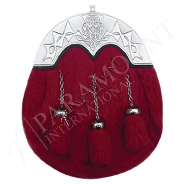 Red Rabbit Fur Sporran with Thistle Cantle & Three Tassels - 09