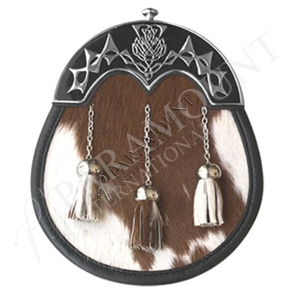 White & Brown Full Dress Sporran with Thistle Cantle & Three Tassels - 12