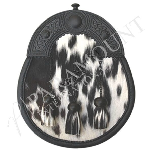 White & Black Full Dress Sporran with Black Celtic Cantle & Three Tassels - 13
