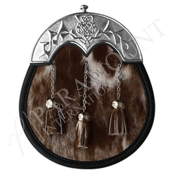 Brown Full Dress Sporran with Thistle Engraved Cantle & Three Tassels - 14