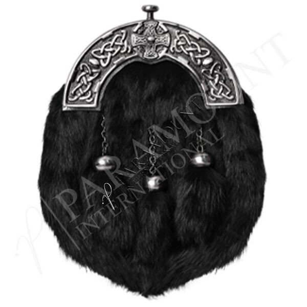 Black Full Dress Sporran with Celtic Cross Cantle & Three Tassels - 17