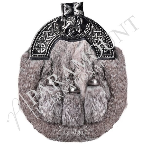 Grey Full Dress Sporran with Celtic Guard Antique Cantle & Three Tassels - 22