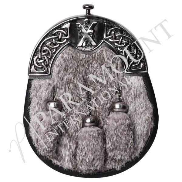 Grey Full Dress Sporran with St. Andrew Antique Cantle & Three Tassels - 23
