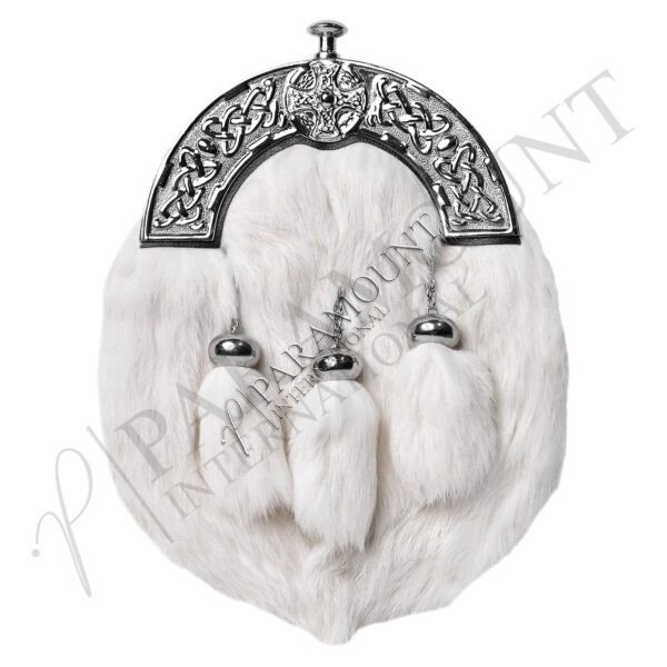 White Full Dress Sporran with Celtic Cross Cantle & Three Tassels - 25