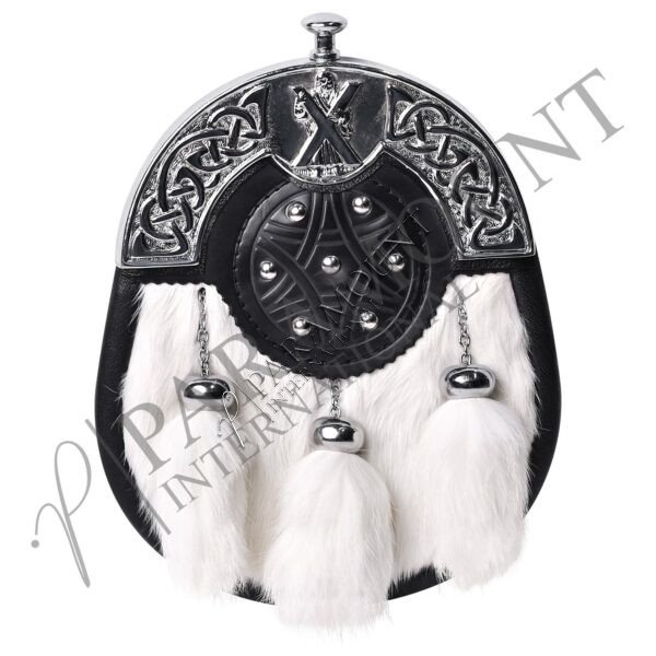 White & Black Full Dress Sporran with St. Andrew Guardian Cantle & Three Tassels - 27