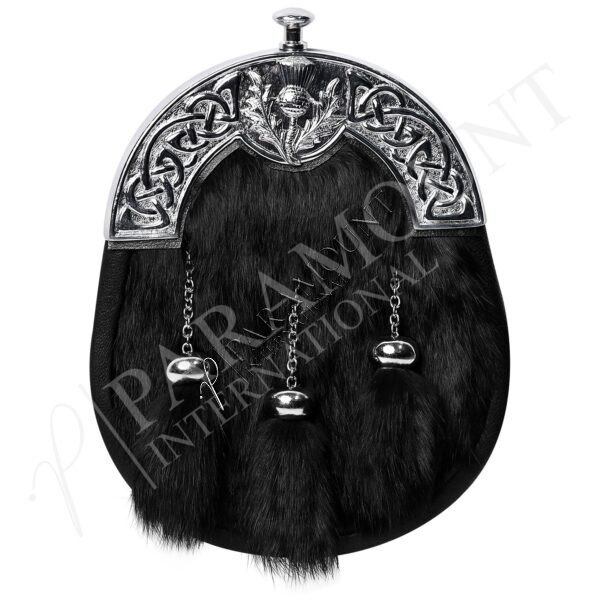 Black Full Dress Sporran with Thistle Cantle & Three Tassels - 31