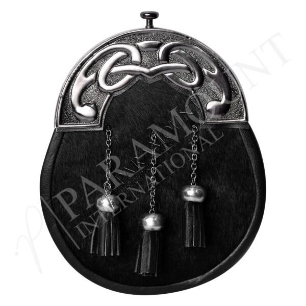 Black Full Dress Sporran with Celtic Scroll Cantle & Three Tassels - 33