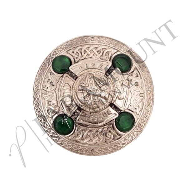 Fire Fighter Brooch | Black Antique with Green Stone