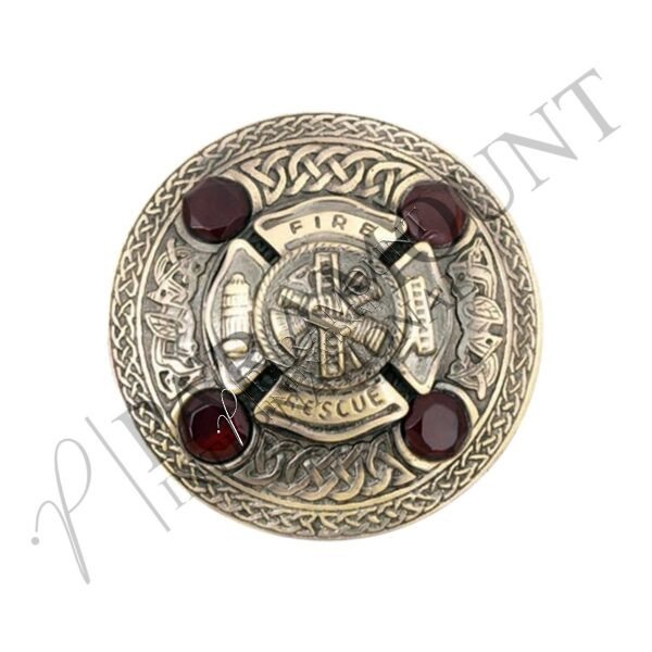 Fire Fighter Brooch | Brass Antique with Red Stone