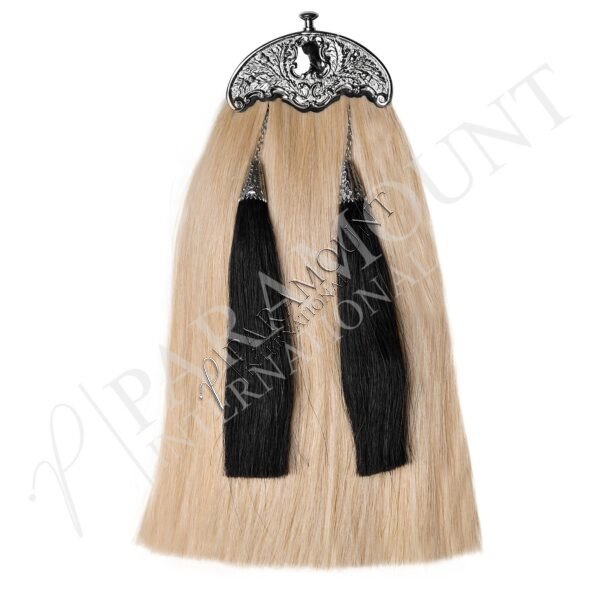 White Horse Hair Sporran Thistle Design with Two Tassels Cantle - HH-04