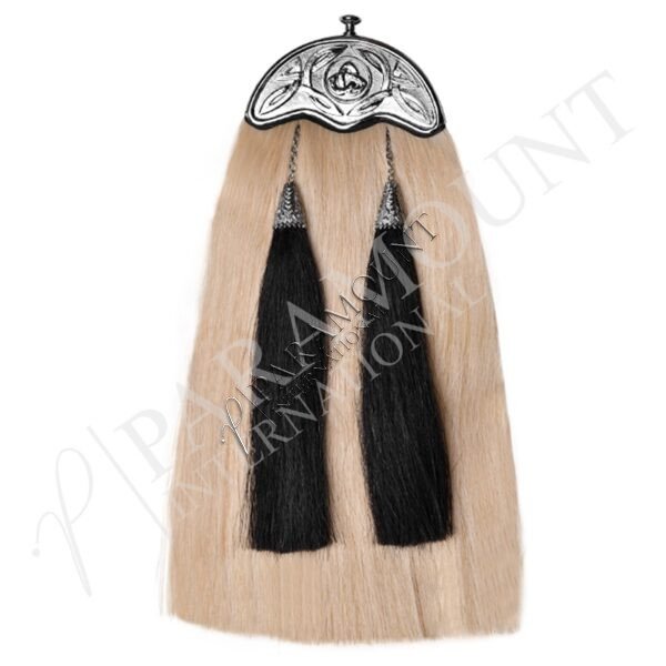 White Horse Hair Sporran with Two Black Tassels Cantle - HH-06