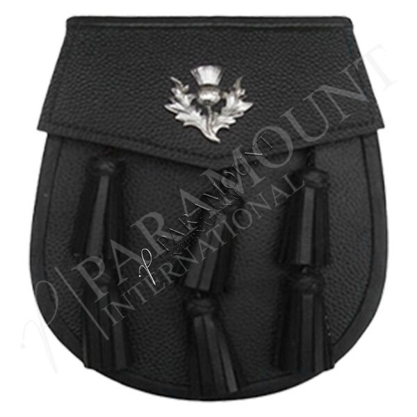 Black Leather Sporran with Chrome Thistle Badge - 04