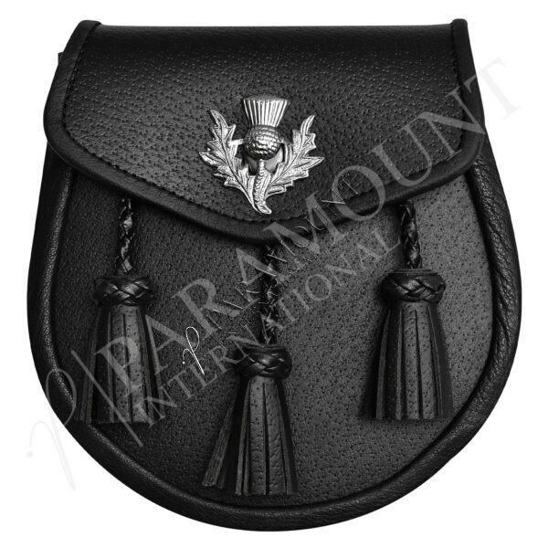 Black Leather Sporran with Chrome Thistle Badge - 02