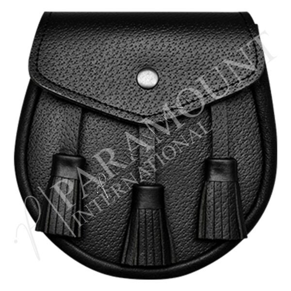 Plain Black Leather Sporran with Button Closure - 06