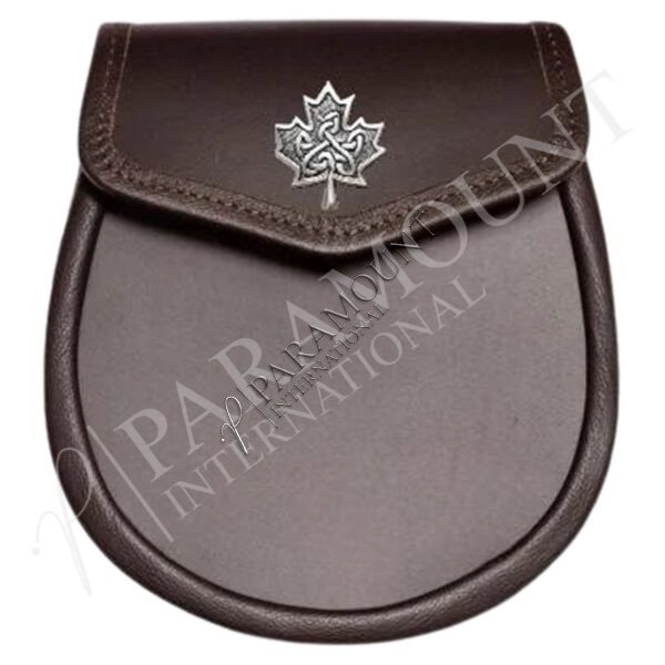 Brown Leather Sporran with Chrome Maple Leaf Badge - 10