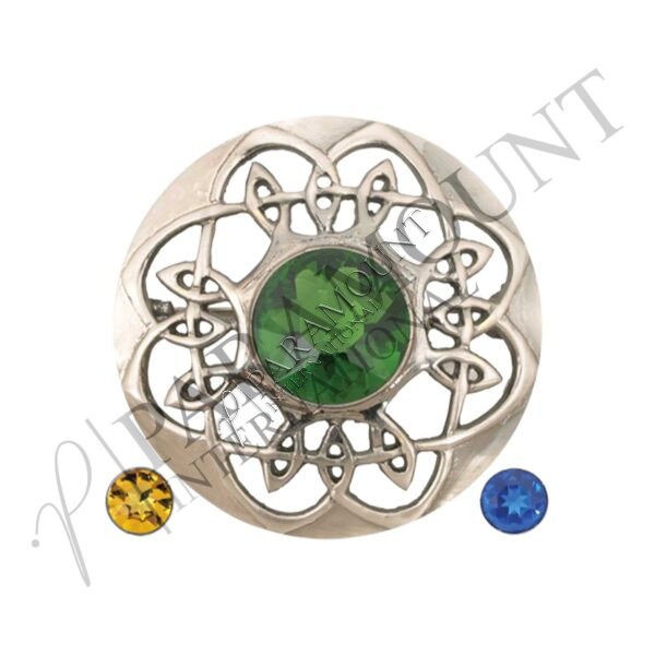 Plaid Brooch | Model M Black Antique with Green, Blue & Yellow Stone