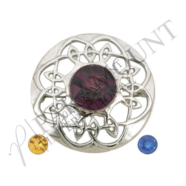 Plaid Brooch | Model M Chrome Antique with Purple, Blue & Yellow Stone