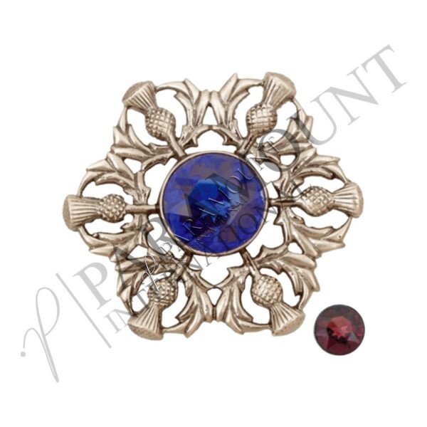 Plaid Brooch | Model O Black Antique with Blue & Red Stone