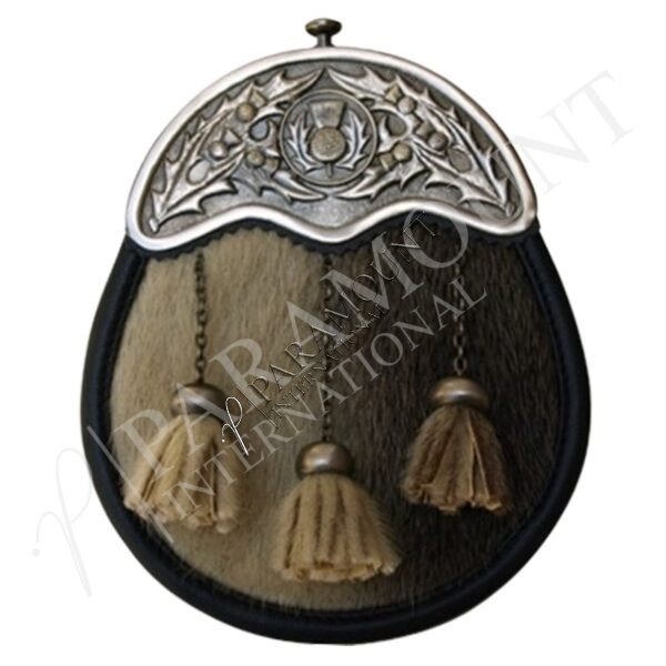 Light & Dark Brown Seal Skin Full Dress Sporran with Thistle Cantle and Three Tassel - 03