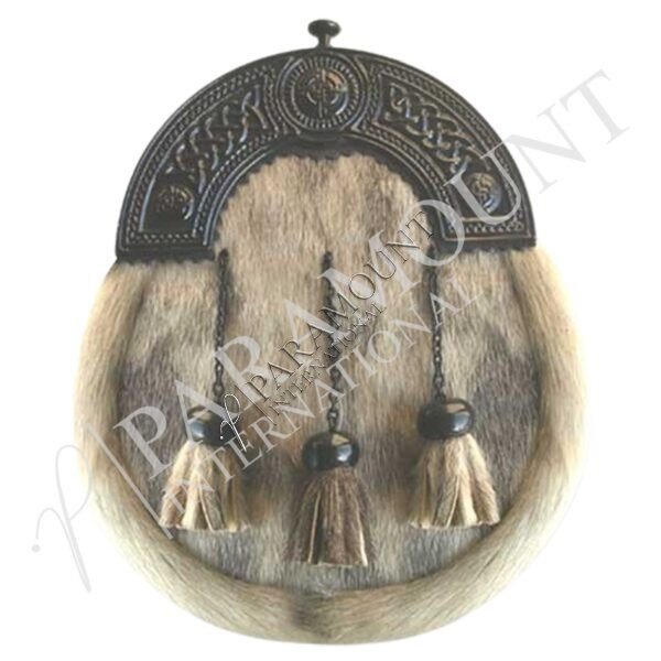 Brown Seal Skin Full Dress Sporran with Celtic Knot Cantle and Three Tassel - 08