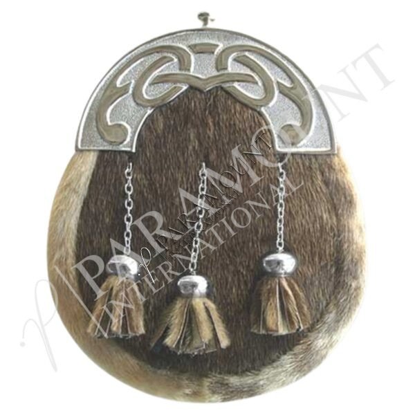 Brown Seal Skin Full Dress Sporran with Celtic Cantle and Three Tassel - 09