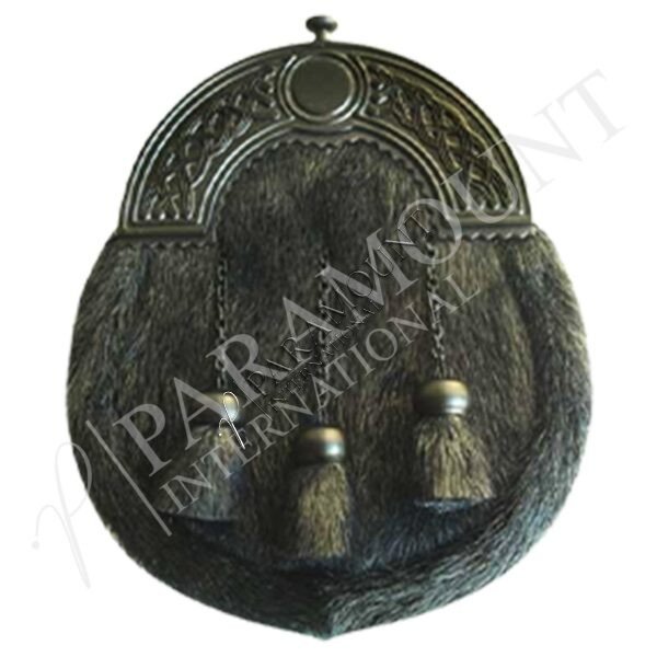Dark Grey Seal Skin Full Dress Sporran with Celtic Knot Cantle and Three Tassel - 10