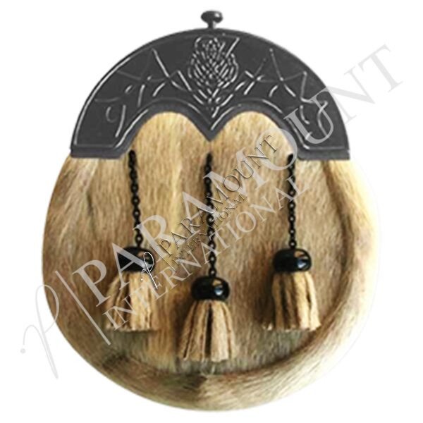 Brown Seal Skin Full Dress Sporran with Thistle Cantle and Three Tassel - 11