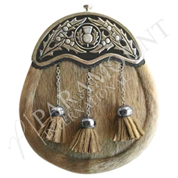 Brown Seal Skin Full Dress Sporran with Thistle Cantle and Three Tassel - 12