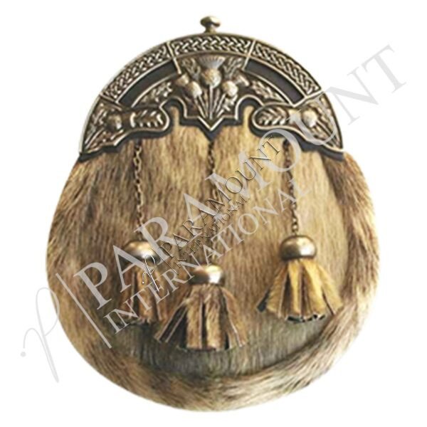 Brown Seal Skin Full Dress Sporran with Thistle Cantle and Three Tassel - 13