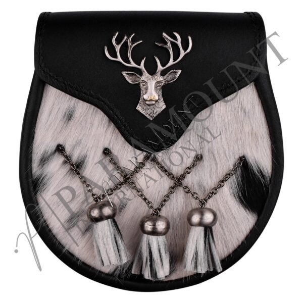 Formal Black Antique Bovine Sporran with Stag Head Badge