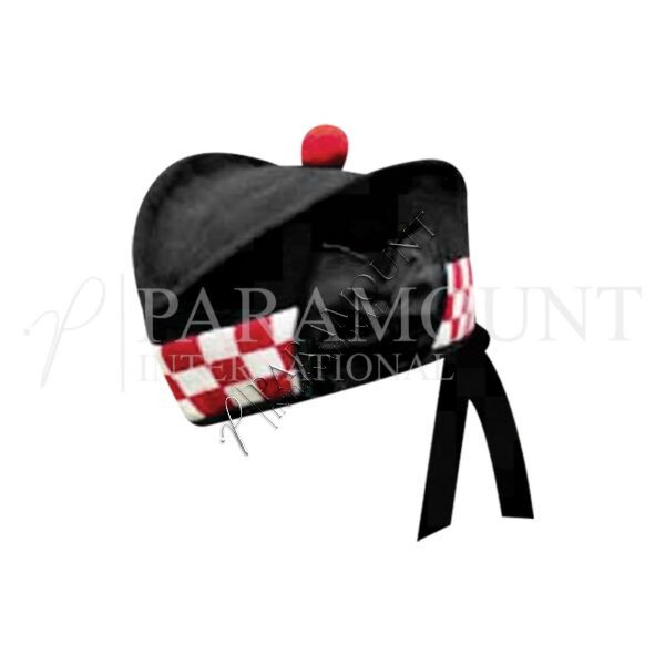 Tartan Glengarry Hat | Black, Red & White Dicing