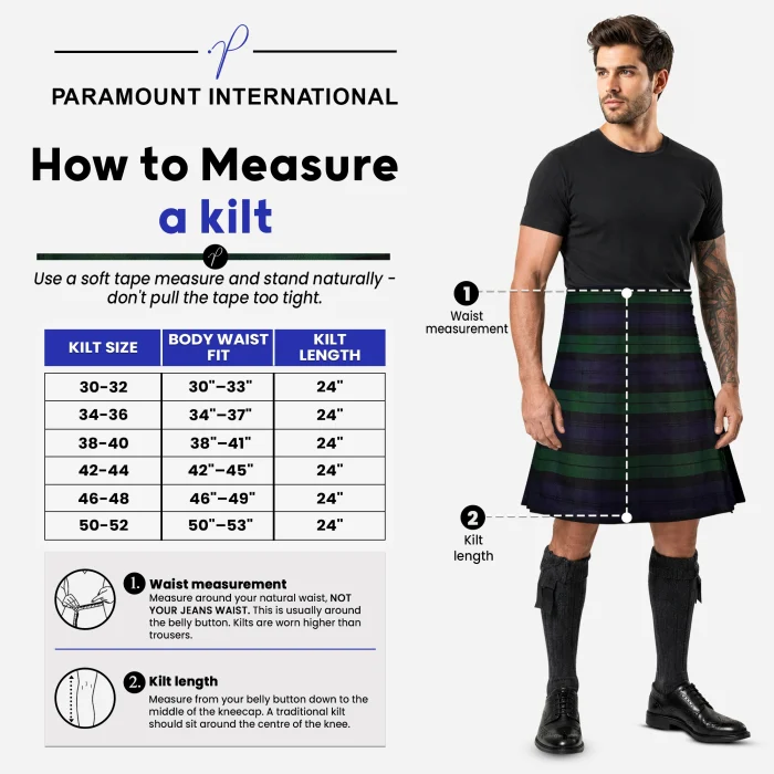 Black Watch Tartan Kilt Polyviscose 8 Yard